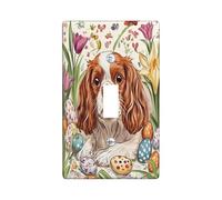 Piastra di copertura decorativa per interruttore della luce di Pasqua Cavalier King Charles Spaniel, 1 interruttore singolo, vintage floreale uova cucciolo piastra elettrica per stanza, divertente