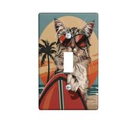 Piastra di copertura dell'interruttore della luce del gatto della spiaggia estiva, piastre da parete semplici a dondolo blu acqua arancia sole accessori da parete per vacanze in spiaggia, copertura