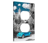 Piastra di copertura dell'interruttore dell'automobile vintage blu brillante classica per decorazione della casa, piastre da parete termoplastiche, presa duplex singola di dimensioni standard