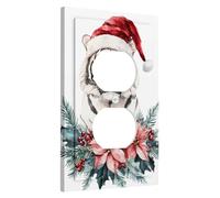 Piastra di copertura dell'interruttore tigre di Natale invernale tigre bianca con cappello di Babbo Natale per decorazione di vacanza, piastre da parete termoplastiche impermeabili, singola presa