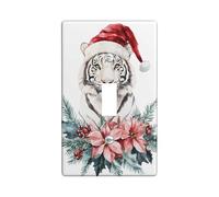 Piastra di copertura dell'interruttore tigre di Natale invernale tigre bianca con cappello di Babbo Natale per decorazione di vacanza, piastre da parete termoplastiche impermeabili, dimensioni