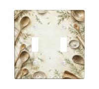 Piastra di copertura per interruttore a cucchiaio, doppia luce, rustica, naturale, per erbe aromatiche, in plastica beige, dimensioni standard, per camera da letto, bagno, casa, ingresso