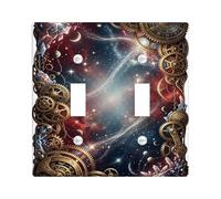 Piastra di copertura per interruttore a doppia luce, stile steampunk, futuristico orologio cosmo N/a in plastica dorata, dimensioni standard, per interruttore da parete, accessori per soggiorno
