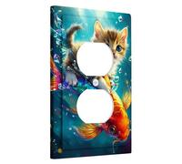 Piastra di copertura per interruttore della luce a forma di gatto con animale subacqueo carino cavalcata pesce immersioni divertente novità blu marrone arancione decorazione termoplastica infrangibile