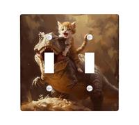 Piastra di copertura per interruttore della luce a forma di gatto con simpatico animale cavalcata dinosauro fresco divertente novità paesaggio marrone grigio policarbonato (PC) decorativo parete