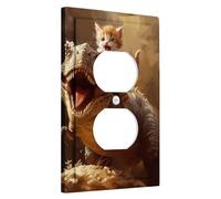 Piastra di copertura per interruttore della luce a forma di gatto con simpatico animale cavalcata dinosauro fresco divertente novità paesaggio marrone grigio policarbonato (PC) decorativo parete