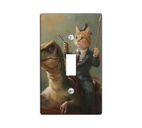 Piastra di copertura per interruttore della luce a forma di gatto, dimensioni standard, motivo: cavalcata di animali da gentiluomo, dinosauro, divertente, vintage, blu, verde, marrone, termoplastica