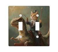 Piastra di copertura per interruttore della luce a forma di gatto, dimensioni standard, motivo: cavalcata di animali da gentiluomo, dinosauro, divertente, vintage, blu, verde, marrone, termoplastica