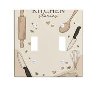 Piastra di copertura per interruttore della luce da cucina, con doppio mattarello, frusta da cucina contemporanea, in plastica, colore beige, dimensioni standard, per soggiorno, camera da letto, casa