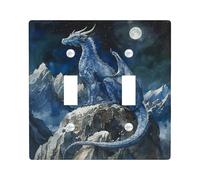 Piastra di copertura per interruttore della luce del drago, blu scuro con montagne lunari a doppia levetta, decorazioni invernali per le vacanze, arte fantasy, copertura standard in termoplastica