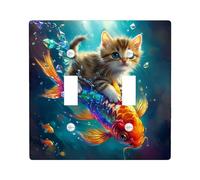 Piastra di copertura per interruttore della luce del gatto animale subacqueo carino cavalcata pesce immersione divertente novità blu marrone arancione decorazione termoplastica infrangibile presa