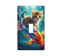 Piastra di copertura per interruttore della luce del gatto animale subacqueo carino cavalcata pesce immersioni divertente novità blu marrone arancione decorazione termoplastica infrangibile presa