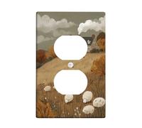 Piastra di copertura per interruttore della luce del paesaggio autunnale, toni caldi della terra con design accogliente cottage e pecora, piastra da parete in materiale termoplastico, presa singola