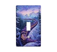Piastra di copertura per interruttore della luce del paese delle meraviglie invernale, paesaggio di montagna viola, decorazione per la casa vacanze, paesaggio innevato, arte da parete per soggiorno