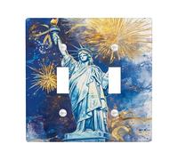 Piastra di copertura per interruttore della luce doppia, decorazione artistica per interruttore della luce a levetta, per celebrare fuochi d'artificio cielo indipendenza giorno dell'indipendenza blu