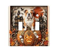 Piastra di copertura per interruttore della luce doppia decorazione di | Haunted Mansion, zucche intagliate, foglie autunnali, sagoma spettrale, regalo per gli amanti dei cani