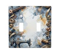 Piastra di copertura per interruttore della luce doppia, per macchina da cucire, bobina artistica vintage, nastro di misurazione senza plastica blu, dimensioni standard, per interruttore da parete