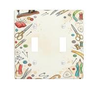 Piastra di copertura per interruttore della luce doppia, per macchina da cucire, con forbici, bottoni vintage N/a in plastica neutra, dimensioni standard, per interruttore da parete, accenti per nuovo