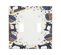 Piastra di copertura per interruttore della luce doppia per macchina da cucire, rustica vintage, cestini per mirtilli, in plastica blu navy, dimensioni standard, accessori per casa, soggiorno, nuovo