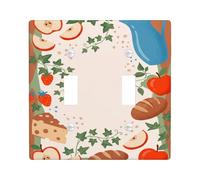 Piastra di copertura per interruttore della luce doppia, stile rustico con fragole e pane, in plastica rossa, dimensioni standard, per soggiorno, camera da letto, casa, ufficio