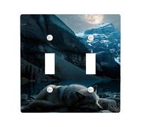 Piastra di copertura per interruttore della luce ispirata alla natura, paesaggio montano al chiaro di luna con lupo addormentato, piastre da parete in termoplastica per decorazione di interni