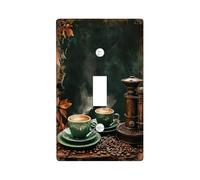 Piastra di copertura per interruttore della luce singolo, stile rustico vintage, tazze di caffè chicchi di caffè verde autunnale, in plastica, dimensioni standard, piatti decorativi da parete per
