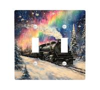 Piastra di copertura per interruttore treno invernale locomotiva vintage nera con aurora boreale, decorazione per la casa di vacanza per Natale, misura standard doppia