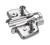 Piastra di montaggio a croce con regolazione in altezza diretta, nichelata, fila di fori 37 x 32 mm, Hettich Direttamente con perni pilota e viti speciali (per foro ø 5 x 7,5 mm), distanza 0,0 mm.