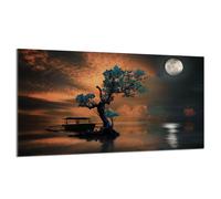 DarHaus Piastra di copertura 90 x 52 cm copertura piano cottura a induzione universale in ceramica per piatti da cucina paraspruzzi tagliere in vetro temperato, decorazione, Luna dell'albero
