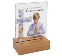 Piastra Di Vetro Per Prima Comunione Su Una Base Di Legno - Ragazzo