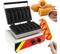 Piastra elettrica for waffle commerciale a 6 spiedini for hot dog e bastoncini di mais con impugnatura Cool-Touch e piastre antiaderenti macchina for pancake e snack(110V)