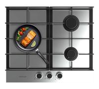 Cecotec Piano Cottura a Gas a 3 Fuochi Bolero Squad G 3400F Inox. 6.2kW, Triplo Anello, Acciaio Inox, Griglie Ghisa, Bruciatore WOK, Accensione Elettronica, Sistema Sicurezza, Conversione a Gas Butano