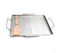 Piastra grill per interni ed esterni senza rivestimento, ampia area di cottura e manici robusti, realizzata in acciaio inossidabile di lunga durata