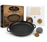 Piastra Grill Rotonda in Ghisa Ø40 cm - Piastra BBQ per Cucina Outdoor - Adatta per Gas, Carbone e Fuoco - Qualità Pesante - Nero Opaco