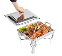 Piastra in acciaio inox Chafing Dish, 6,34 Qt (6 L) - Set buffet con supporto per bruciatore, per cibi caldi e freddi, matrimoni, celebrazioni e catering, con manici e coperchio, 40 × 27 × 25 cm