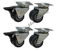 Piastra in gomma doppia ruota 50 mm 2" ruote girevoli e frenate, set di 4