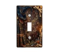 Piastra interruttore a levetta con cappello a tema fantasia, mago e libro antico | Rune magiche, Libri antichi, Bottiglie da farmacista, Illustrazione fantasy, Estetica gotica accademica, Tema scrivania