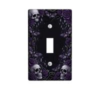 Piastra interruttore a levetta con teschio gotico e rose | Rose viola, falene testa di morte, stile gotico, tema botanico scuro, decorazione da parete Moody