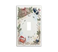 Piastra interruttore a levetta con trappola per aragosta decorativa nautica | Stile acquerello, granchio con cappello di Babbo Natale, decorazione nautica, tema casa sulla spiaggia