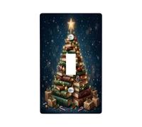 Piastra interruttore a levetta per albero di Natale per amanti dei libri | Libri vintage impilati, topper a stella incandescente, accenti di luce fatata, base in confezione regalo