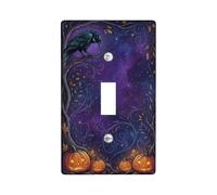 Piastra interruttore a levetta per Halloween con corvo e zucche gotiche | Jack-o'-lanterns, foglie autunnali, cielo stellato, foresta gotica, decorazione per la casa spettrale