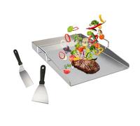 Piastra per barbecue - 40 x 30 cm in acciaio inox Plancha con spatole e maniglia, accessorio per barbecue universale per barbecue a gas e barbecue a carbonella