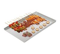 Piastra per barbecue in acciaio inox Plancha, piastra teppanyaki con 2 manici, piastra per barbecue a gas e barbecue a carbone, 44,5 x 26 cm