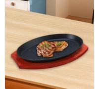 Piastra per bistecca in ghisa con base in legno, antiaderente, piastra per