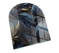 Piastra per camino e stufa 80x70cm Resistente a Scintille Design Elegante Protezione del Pavimento di Vetro Temperato Resistente alle Alte Temperature Arco - Foglie eleganti nella consistenza
