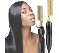 Piastra per capelli elettrica con pettine caldo, piastra per capelli elettrica per capelli afro spessi, parrucca, barba, arricciacap