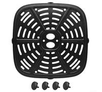 Piastra per friggitrice ad aria, 24 x 24 cm, in acciaio al carbonio, antiaderente, con manico, lavabile in lavastoviglie, accessorio da cucina con 4 gommini per una facile rimozione e protezione dai