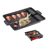 Piastra per griglia 14.57x10, 24 pollici barbecue rack grill antiaderente piatto di piastra in alluminio con impugnatura per manico per stufa a gas da campeggio, per hob elettrica
