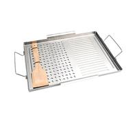 Piastra per griglia, piano cottura, 43 x 29,2 x 2 cm, in acciaio inox, design a due maniglie, esterno resistente al calore, per cucina interna ed esterni, barbecue