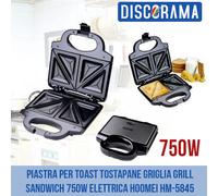 PIASTRA PER TOAST TOSTAPANE GRIGLIA GRILL SANDWICH 750W ELETTRICA HOOMEI HM-5845